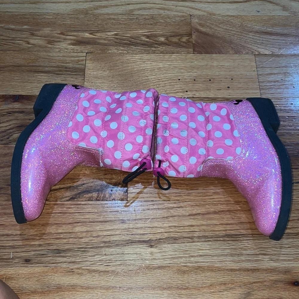 MINNIE MOUSE Pull Pink Glitter Polka Dot Boots Toddler 11